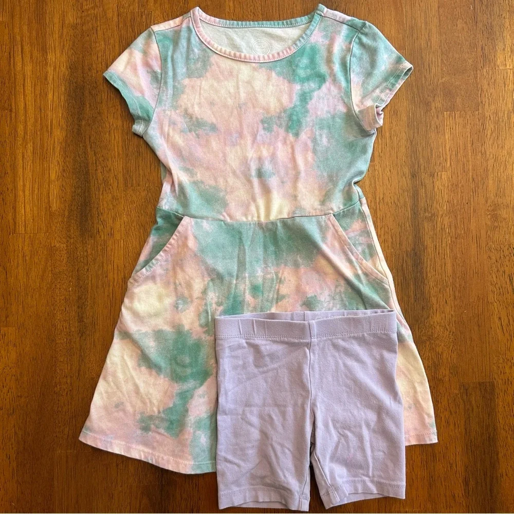 Tie Dye Dress Set | Girls XS 4-5 | Pastel Spring Dress + Cartwheel Shorts